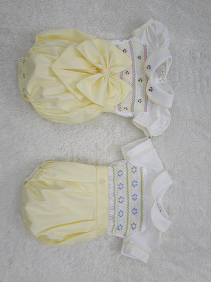 Lemon smocked boys suit ( got matching dress or girls romper available )