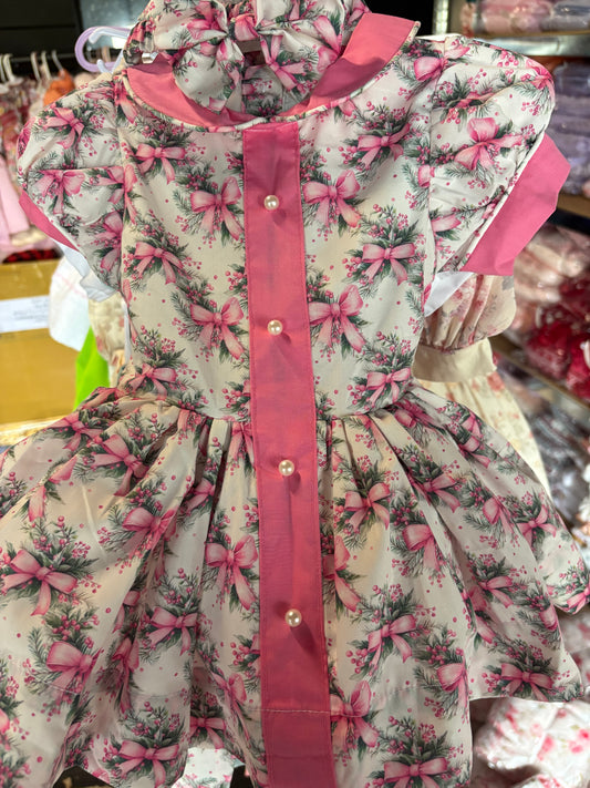 Pink bow Christmas classic dress