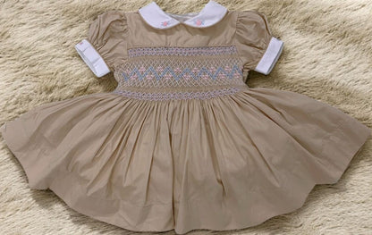 Tan with pastel smocking