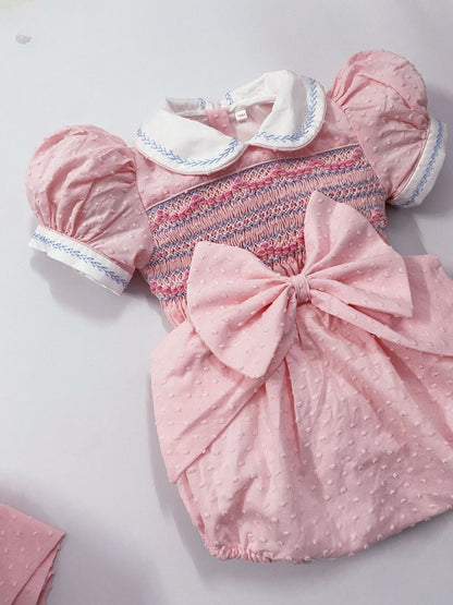 Pink Luxe Swiss dot smocked dress ( matching romper available)