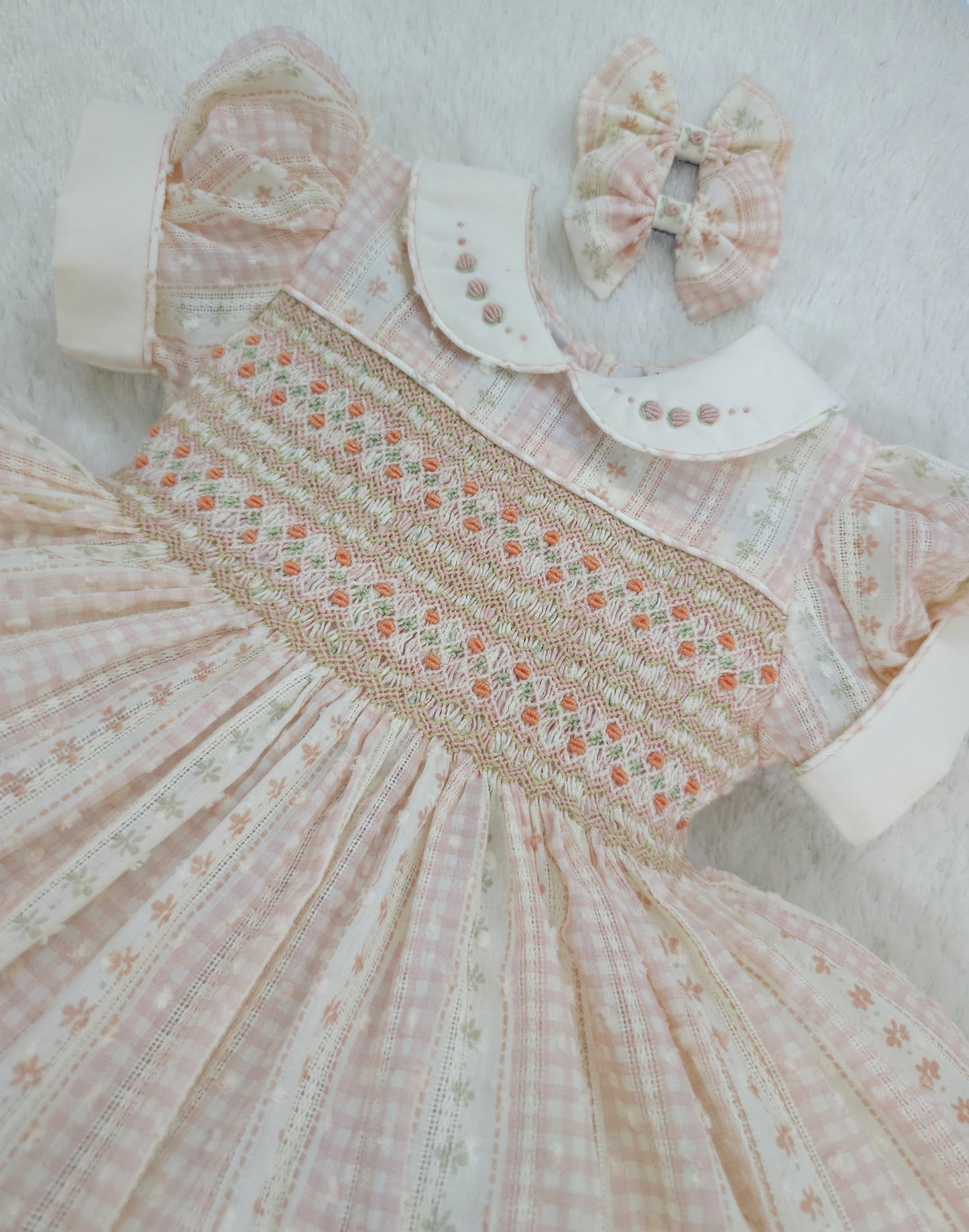 Vintage style chequered floral smocked dress HERE IN 7-10 DAYS