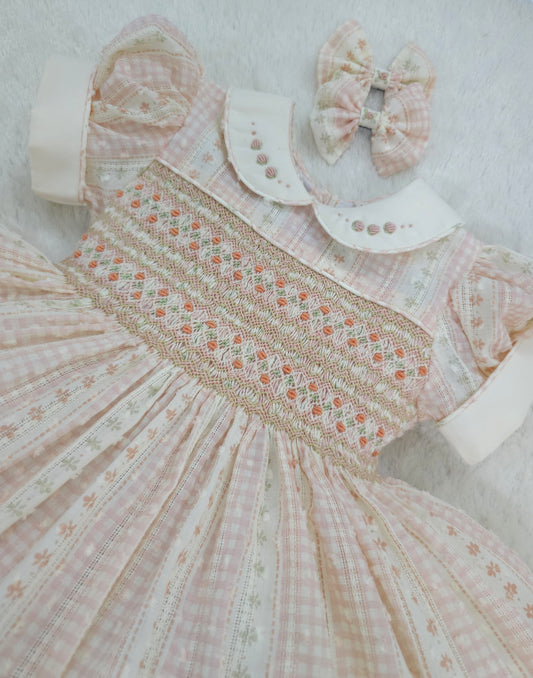 Vintage style chequered floral smocked dress HERE IN 7-10 DAYS