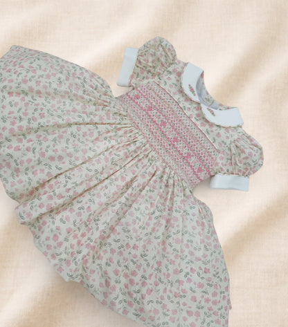 Soft Pink Vintage Style Hand-Smocked Back & Front Dress (Pre Order)