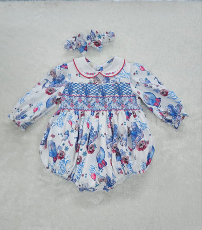 Elsa frozen hand smocked long sleeve romper