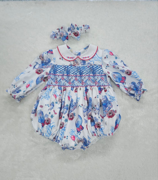 Elsa frozen hand smocked long sleeve romper