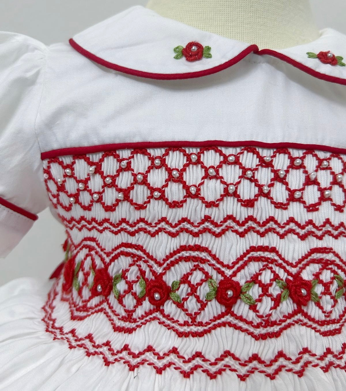 White and Red smocked Dress