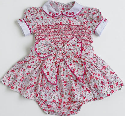 Floral Rose smocked skirt romper