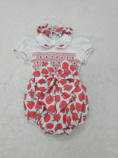 Strawberry smocked romper