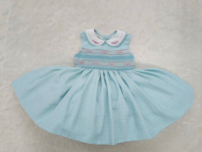 Hand Smocked Baby Girl Dress UK | Mint Sleeveless Dress with Pink Smocking | Matching Boys Outfit | Baby Jones Ltd