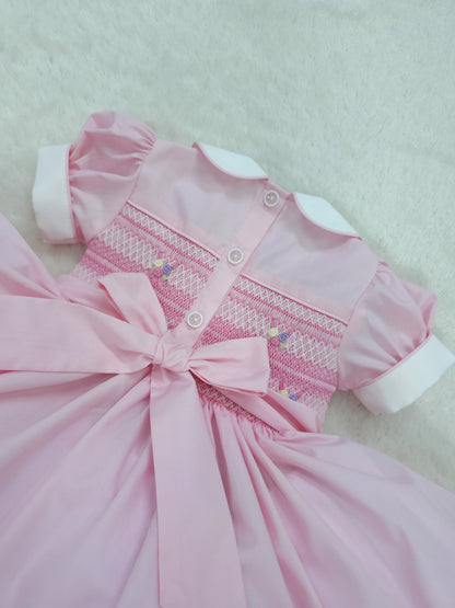 Pink and pastel hand smocked back and front dress