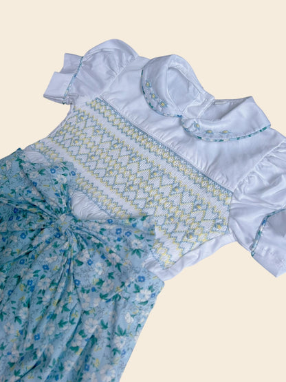Blue Floral Hand-Smocked Romper