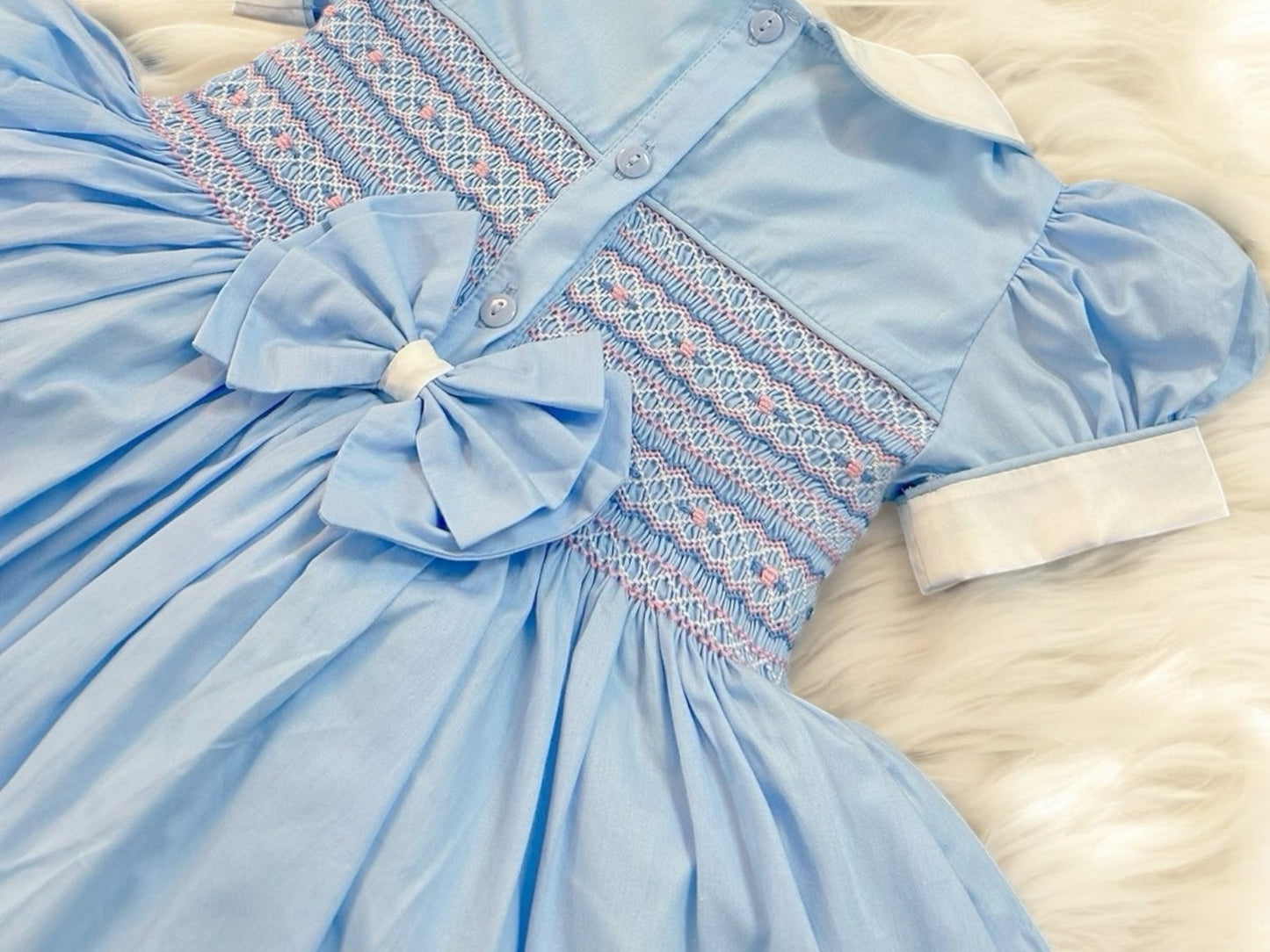 Blue smocked back and front dress ( got matching boys suit for sale as well )