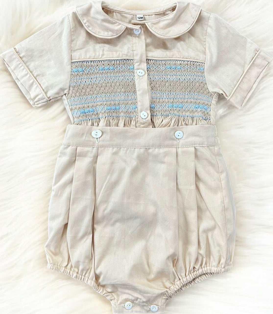 Boys cream and blue smocked suit ( matching dresses available )