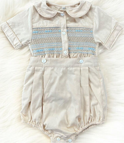 Boys cream and blue smocked suit ( matching dresses available )