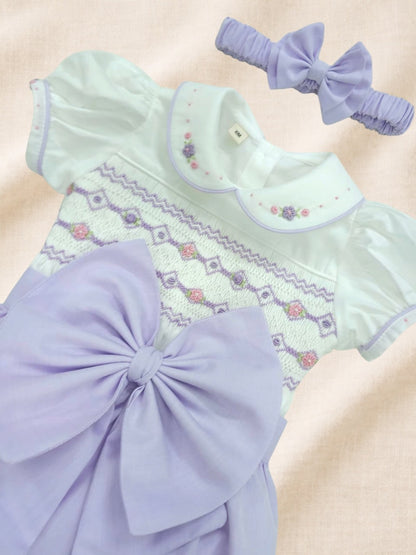 Lilac hand smocked girls romper