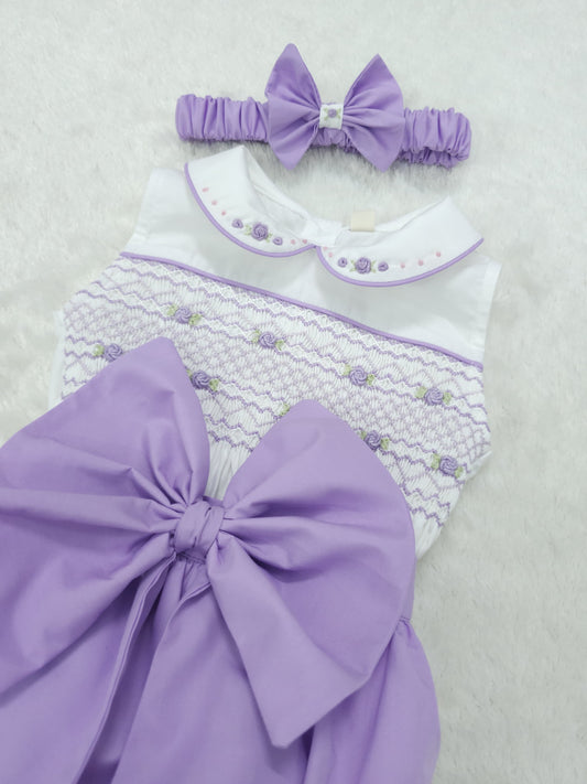 Lilac sleeveless smocked romper