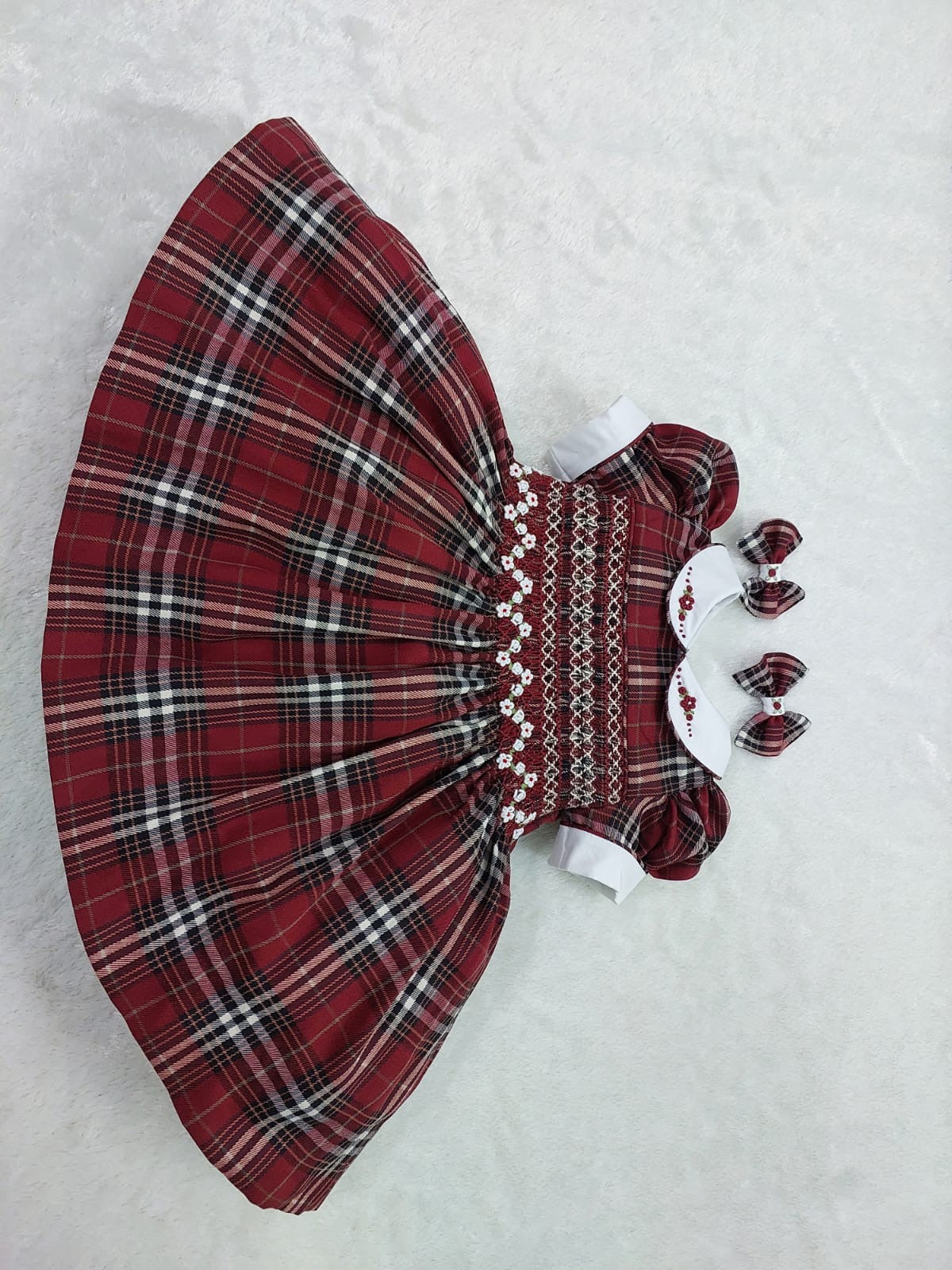 Burgandy tartan smocked dress