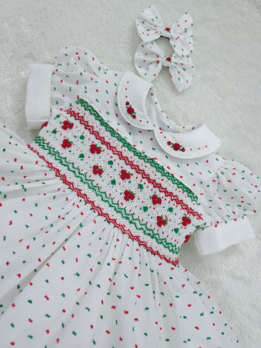 White Swiss dot with red & green