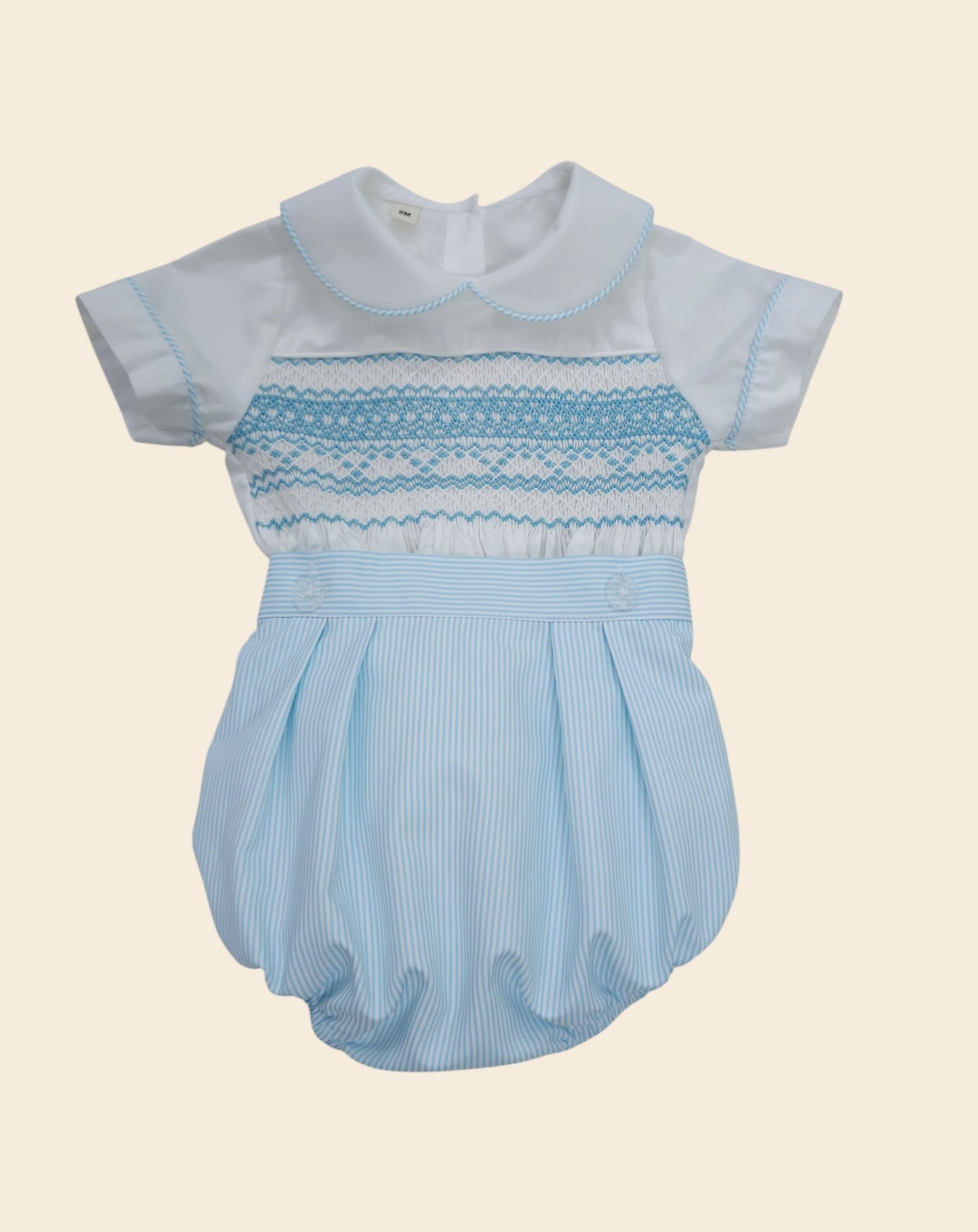 Boys blue stripe smocked boys suit classic hand-smocked design with traditional detailing ( have matching dress available )