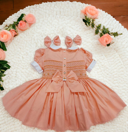 Peach smocked back and front Dress