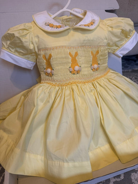 Easter bunny smocked lemon dress