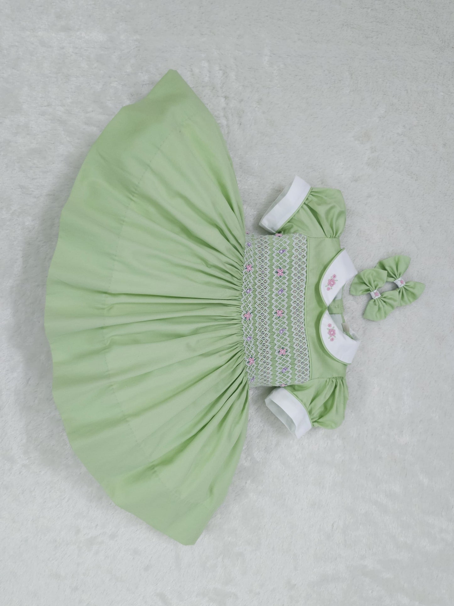 Apple green smocked dress