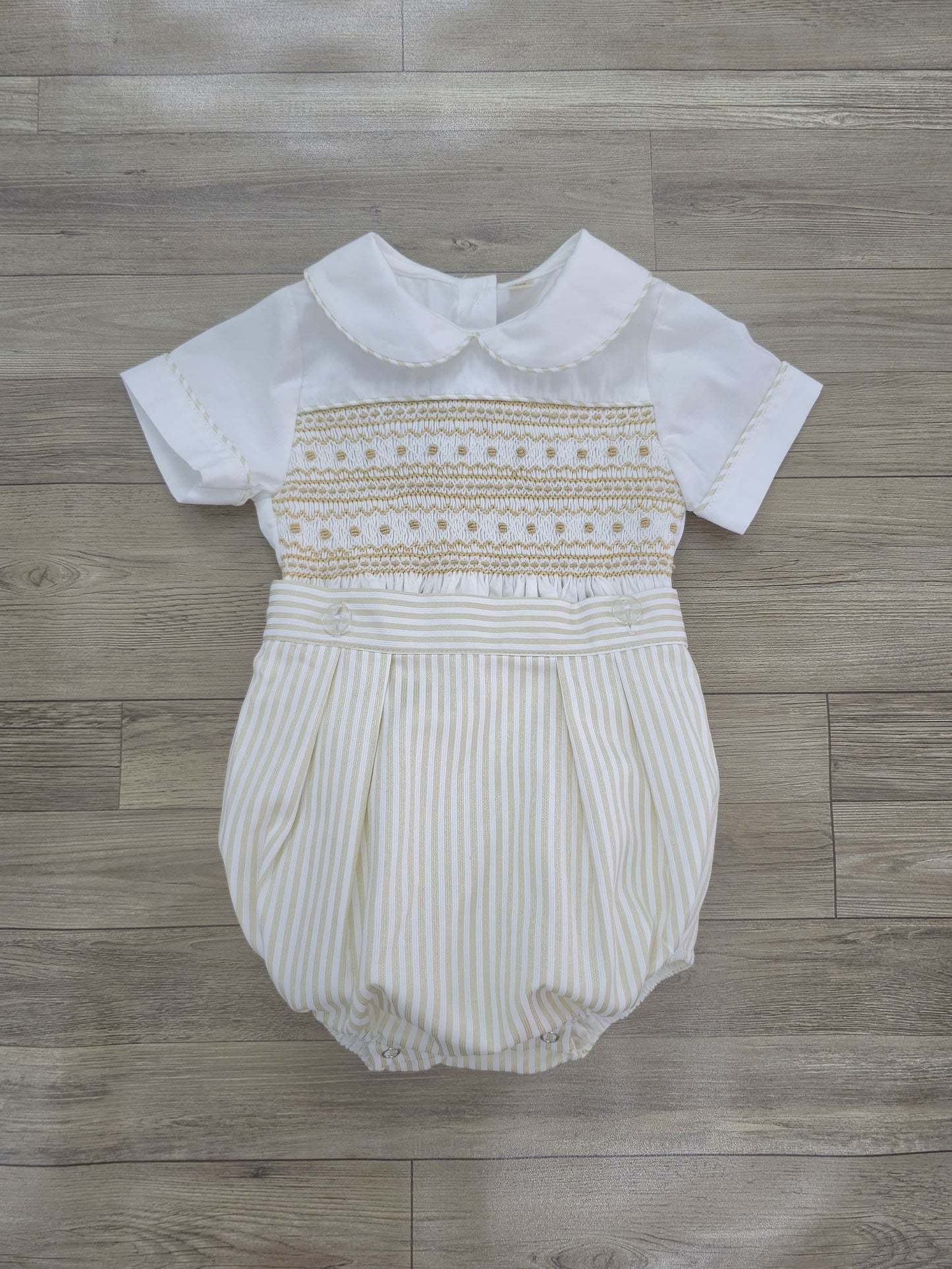 Boys gold and white smocked suit