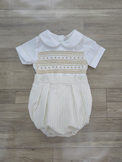 Boys gold and white smocked suit