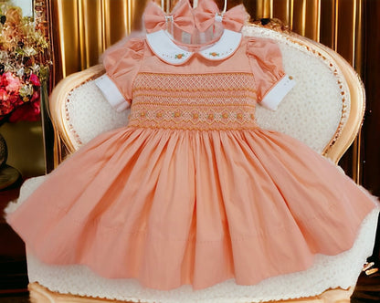 Peach smocked back and front Dress