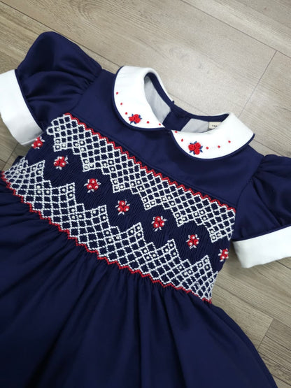 Navy and red smocked back and front ( got matching boys suit ) PRE ORDER HERE IN 2-3 WEEKS