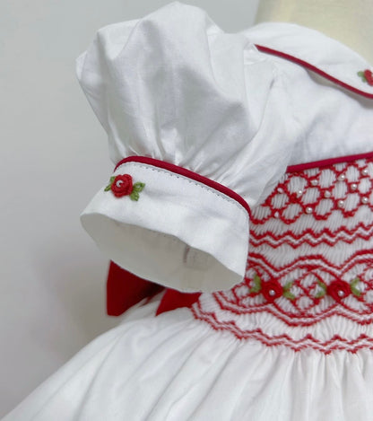 White and Red smocked Dress