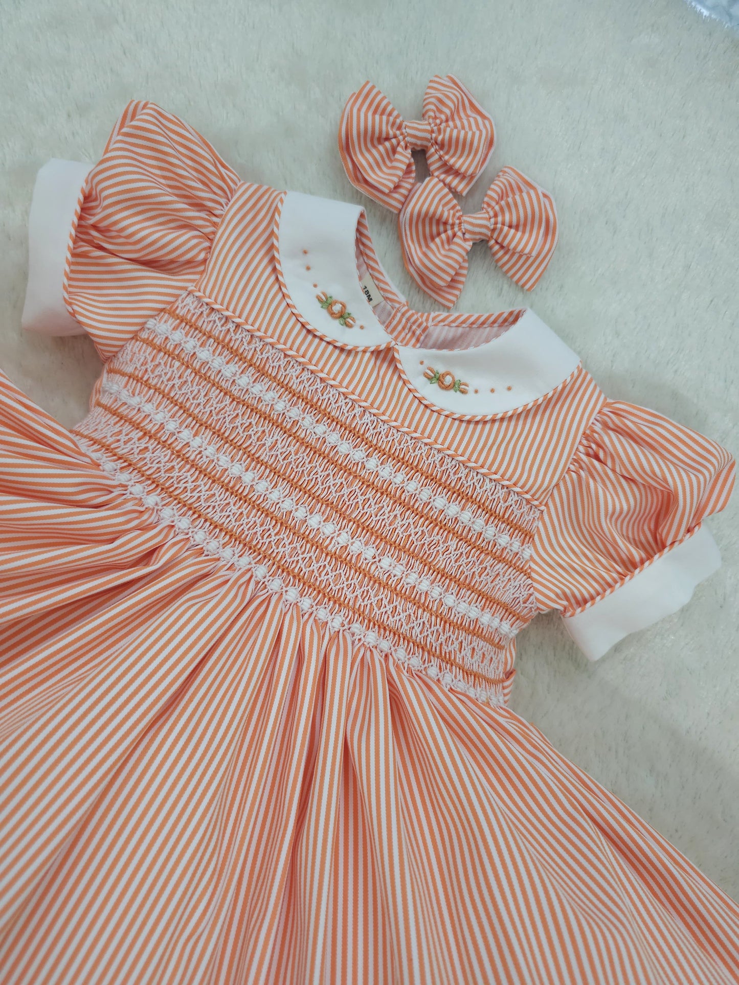 Orange stripe hand smocked dress - Baby Jones Ltd
