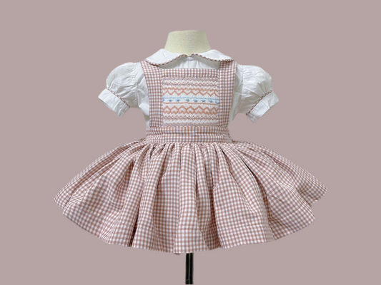 Checkered smocked pinafore dress