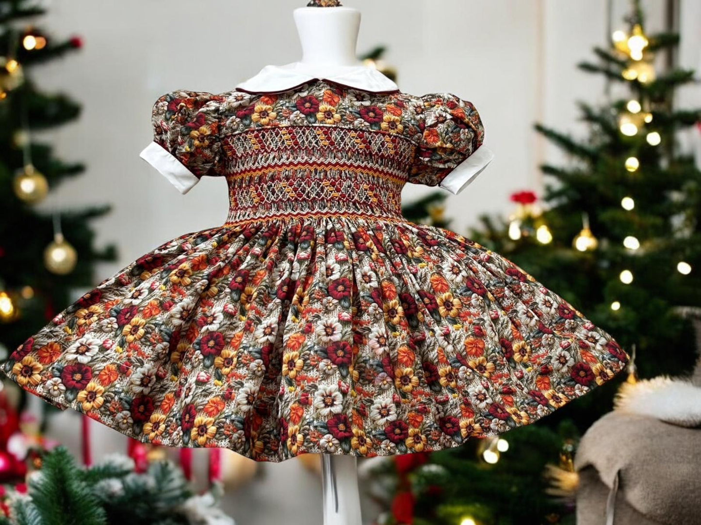 3d floral smocked dress