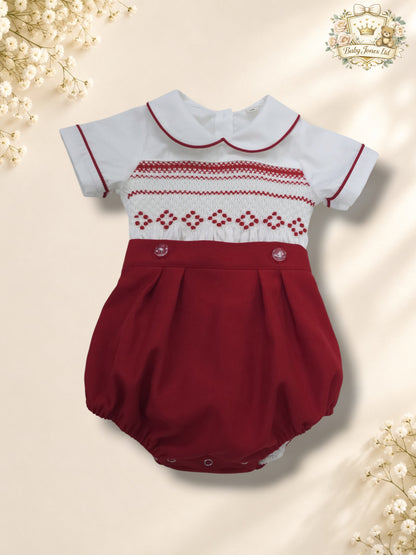 Red & White Hand Smocked Boys Suit