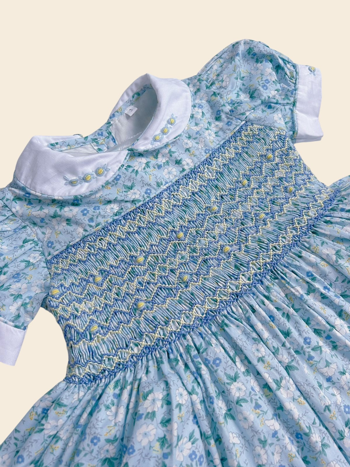Blue Floral Hand-Smocked Dress