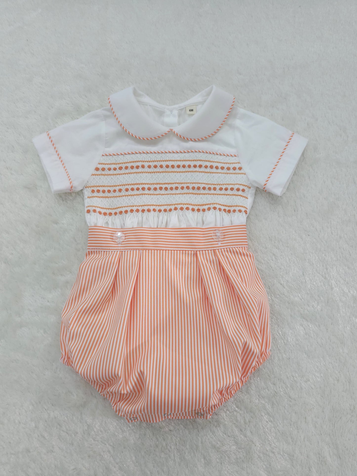 Orange stripe hand smocked boys suit