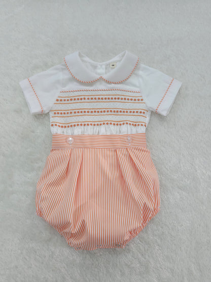 Orange stripe hand smocked boys suit