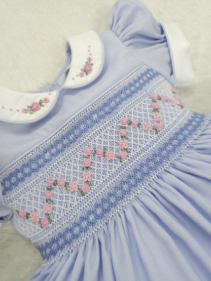 Baby Blue pique smocked dress
