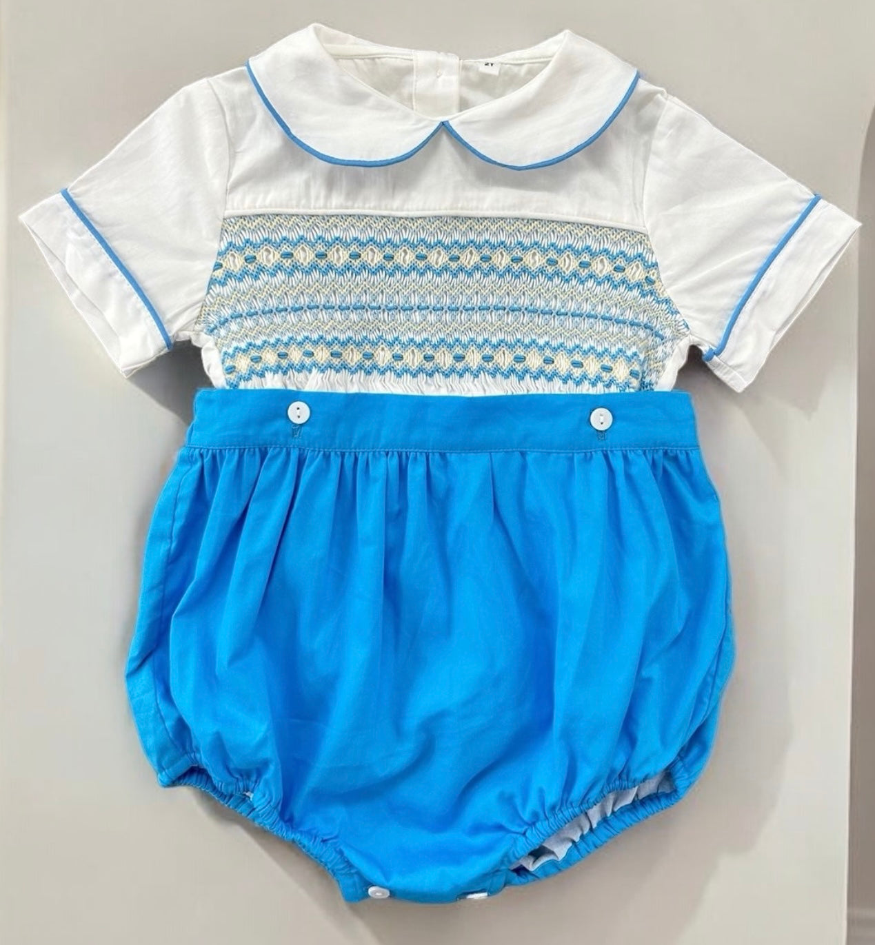 Boys bright blue smocked suit