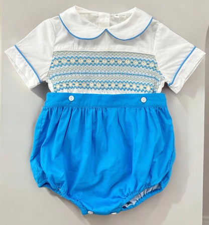 Boys bright blue smocked suit