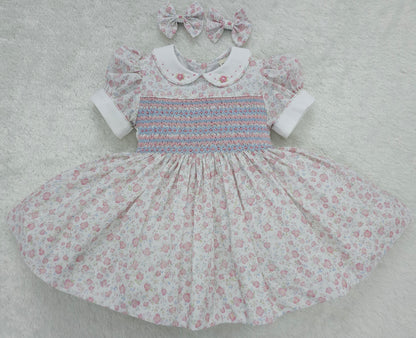 Pink and blue floral smocked dress