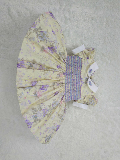 Floral with lilac and blue smocking