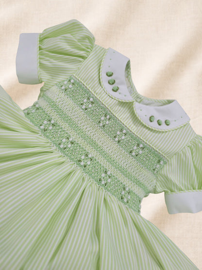 Apple Green Stripe hand smocked dress ( got matching boys suit & girls romper available )