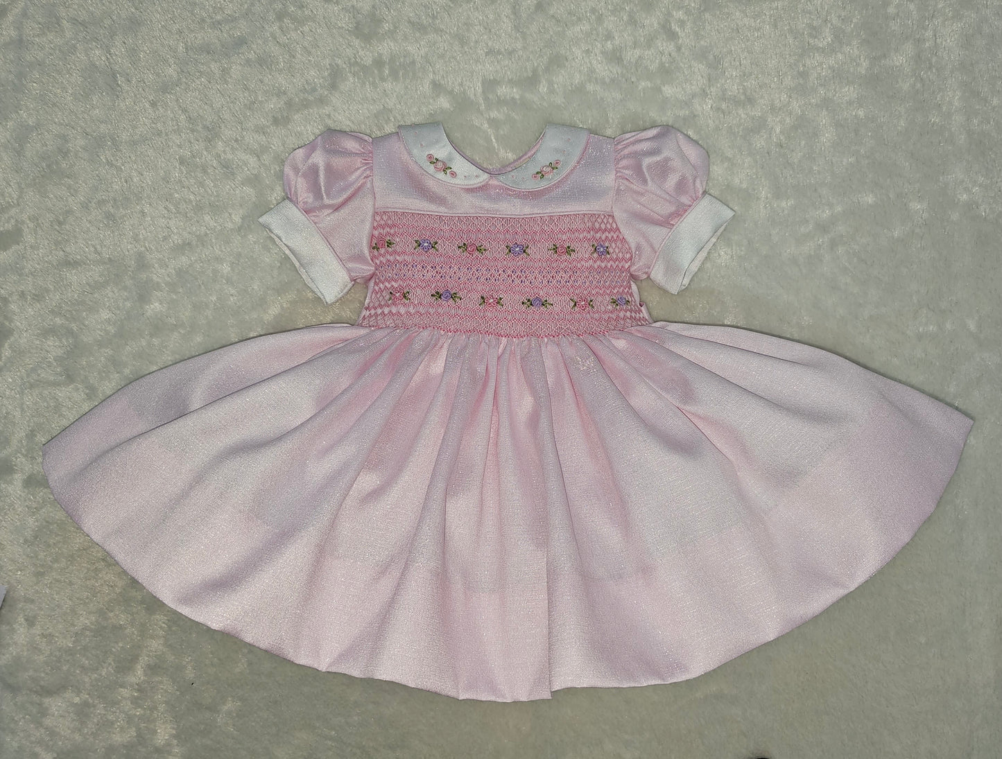 Pink sparkle fabric taffeta smocked dress HERE IN 7-10 DAYS