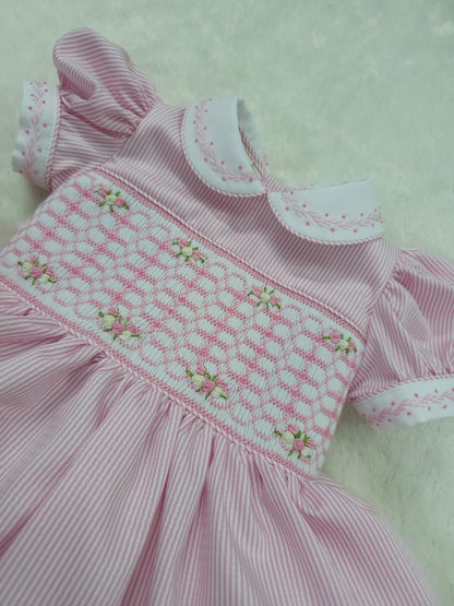 Pink stripe smocked dress