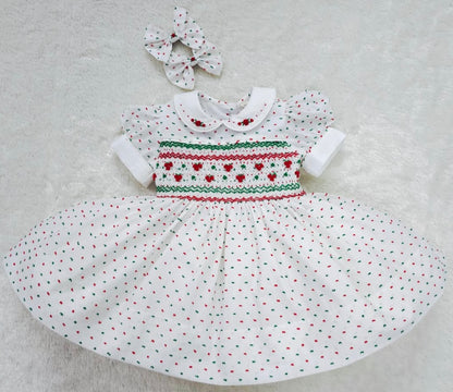 White Swiss dot with red & green