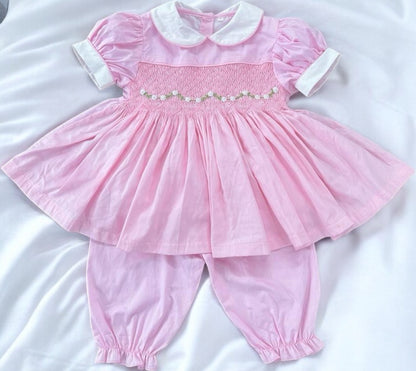 Pink hand smocked pyjamas