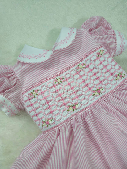 Pink stripe smocked dress