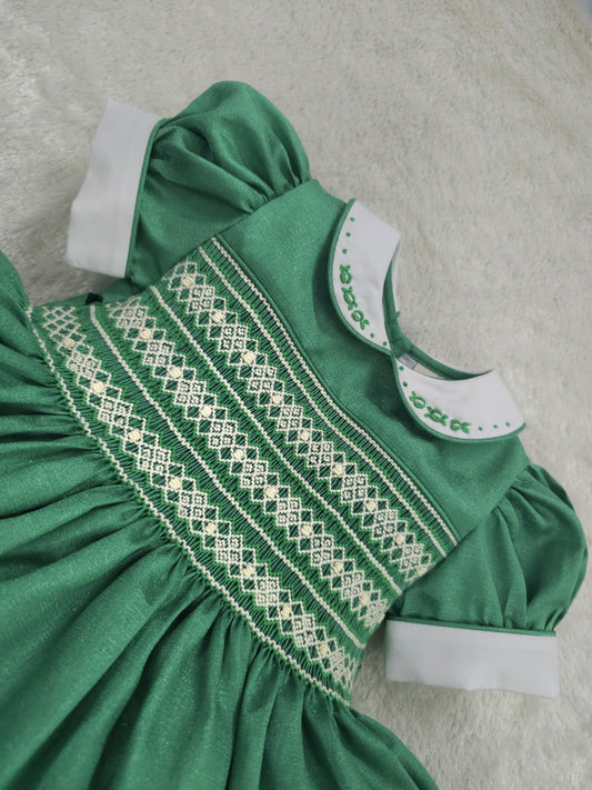 Green with cream smocking PRE ORDER HERE IN 3 WEEKS